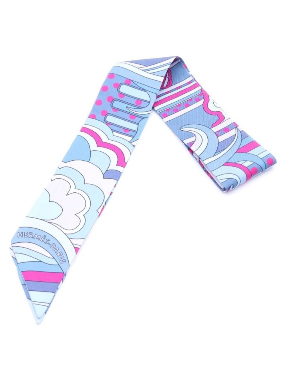 Hermes Twilly Faubourg Rainbow Scarf Blue Silk
